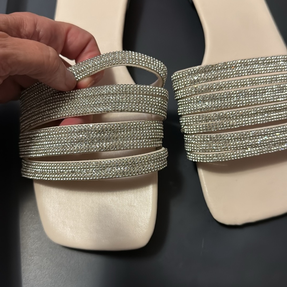 Cream and Silver Sparkly Slide Sandals, new - Picture 3 of 7